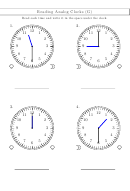 Reading Analog Clocks Worksheet With Answer Key