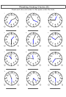 Reading Analog Clocks Worksheet With Answer Key