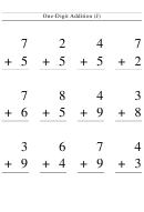 One-digit Addition Worksheet With Answer Key
