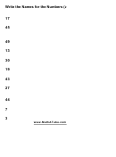 Write The Names For The Numbers Worksheet With Answer Key Printable pdf