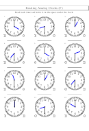 Reading Analog Clocks Worksheet With Answer Key Printable pdf