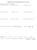 Finding The Vertex Of Quadratic Equations In Vertex Form - Vertex Worksheet