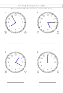 Reading Analog Clocks (D) Worksheet With Answer Key Printable pdf