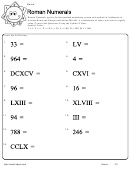 Roman Numerals Worksheet With Answer Key Printable pdf