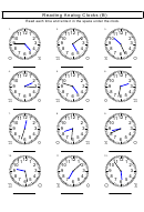 Reading Analog Clocks Worksheet With Answer Key Printable pdf