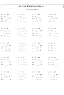 Inverse Relationships Division & Multiplication Worksheet With Answer Key
