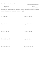 Standard To Vertex Form Worksheet - Algebra 1 Printable pdf