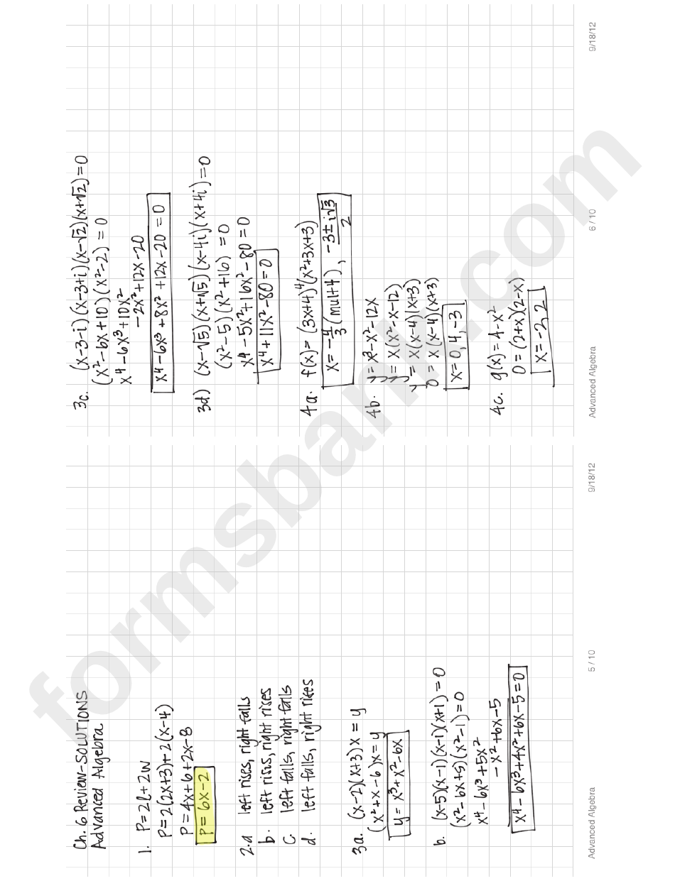 Polynomial Functions Worksheet With Answer Key