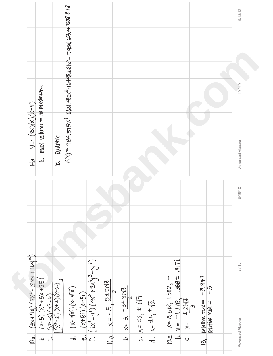 Polynomial Functions Worksheet With Answer Key