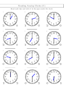 Reading Analog Clocks Worksheet With Answer Key