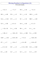 Missing Numbers In Equations (A) Worksheet With Answer Key Printable pdf