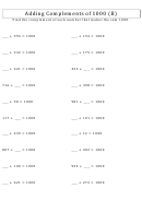 Adding Complements Of 1000 Addition Worksheet With Answer Key