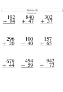 Addition (j) Worksheet With Answer Key