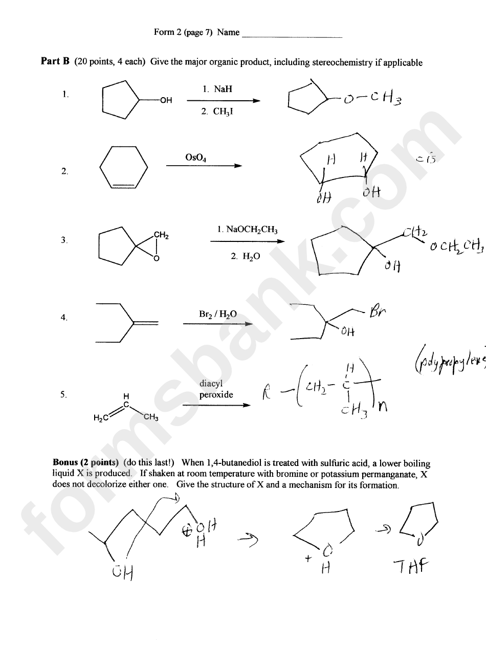 Chm 2210 Organic Chemistry Exam Worksheets With Answer Key - Professor A. Herriott
