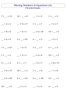 Missing Numbers In Equations (a) Worksheet With Answer Key