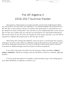 Pre-ap Algebra Ii Summer Packet 2016-2017