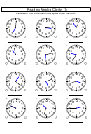 Reading Analog Clocks (I) Worksheet With Answer Key Printable pdf