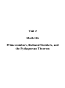 Math 116 Unit 2 - Prime Numbers, Rational Numbers, And The Pythagorean Theorem Worksheet