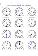 Reading Analog Clocks (h) Worksheet With Answer Key