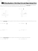 Writing Equations In Point-slope Form And Slope-intercept Form Worksheet