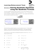 Solving Quadratic Equations Using The Quadratic Formula Worksheet - University Of East Anglia