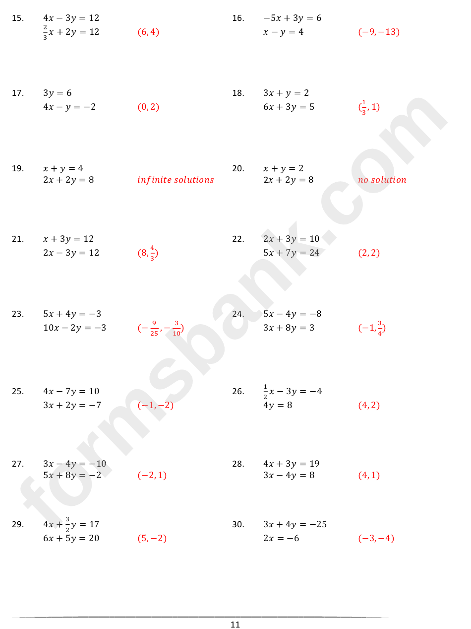 Linear Equations Using Slope-Intercept Form Worksheet With Answer Key