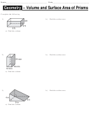 Geometry - Volume And Surface Area Of Prisms Worksheet Printable pdf