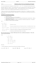 Mhs, Ocdsb Mpm2d - Obtaining Vertex Form By Completing The Square/solving A Quadratic Equation Using Vertex Form Worksheet - Mathematics Department