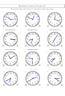 Reading Analog Clocks (F) Worksheet With Answer Key Printable pdf