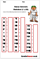 Adding, Subtracting And Converting Roman Numerals Worksheet