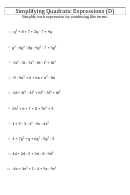 Simplifying Quadratic Expressions (d) Worksheet With Answers