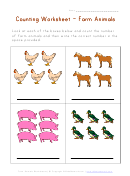Counting Worksheet - Farm Animals