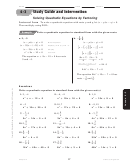Solving Quadratic Equations By Factoring Worksheet With Answers - Algebra 2, Glencoe Mcgraw-Hill Printable pdf