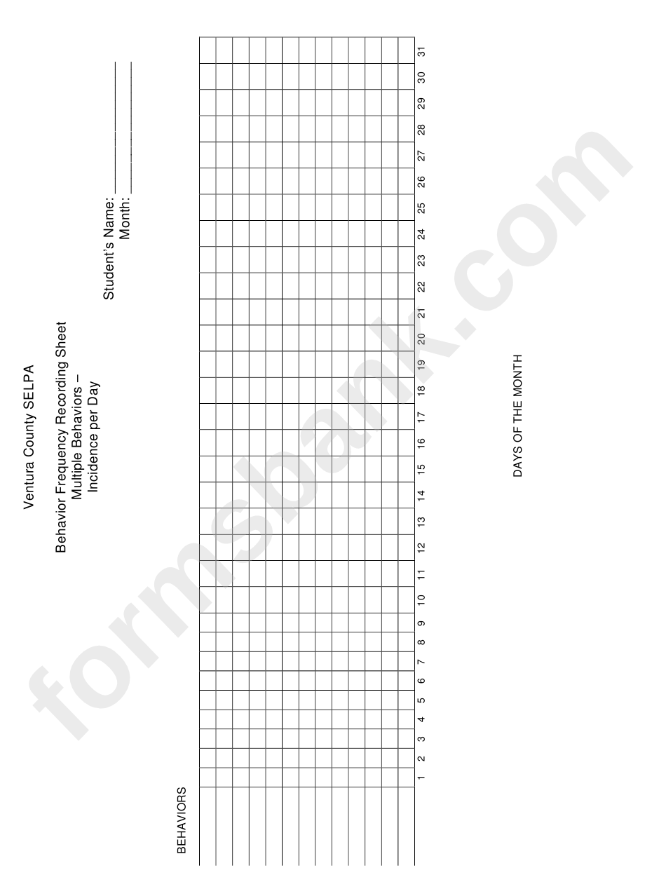 Behavior Frequency Recording Chart - Ventura County - Special Education Local Plan Area