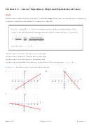 Linear Equations: Slope And Equations Of Lines Worksheet With Answers - Math 1313 Section 1.1