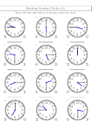 Reading Analog Clocks (A) Worksheet With Answers Printable pdf