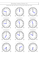 Reading Analog Clocks (A) Worksheet With Answers Printable pdf