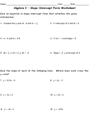 Slope-intercept Form Worksheet - Algebra I