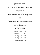 Question Bank F.y.b.sc. Computer Science Paper-i Ug-cs 101 - Fundamentals Of Computer & Computer Organization And Architecture Worksheet With Answers - North Maharashtra University