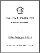 Preap Precalculus Summer Assignment - Galena Park Isd, 2016