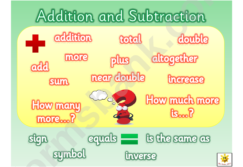 Addition And Subtraction Word Mat Template