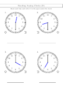 Reading Analog Clocks (D) Worksheet With Answers Printable pdf