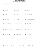 Factoring Polynomials - Unit 2 Worksheet 7 Printable pdf