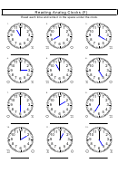 Reading Analog Clocks (F) Worksheet With Answers Printable pdf