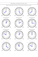 Reading Analog Clocks (G) Worksheet With Answers Printable pdf