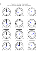 Reading Analog Clocks (C) Worksheet With Answers Printable pdf