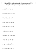 Simplifying Quadratic Expressions (f) Worksheet With Answers