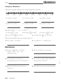 Lesson 2.1 Compare Numbers Worksheet With Answers