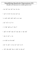 Simplifying Quadratic Expressions (g) Worksheet With Answer Key