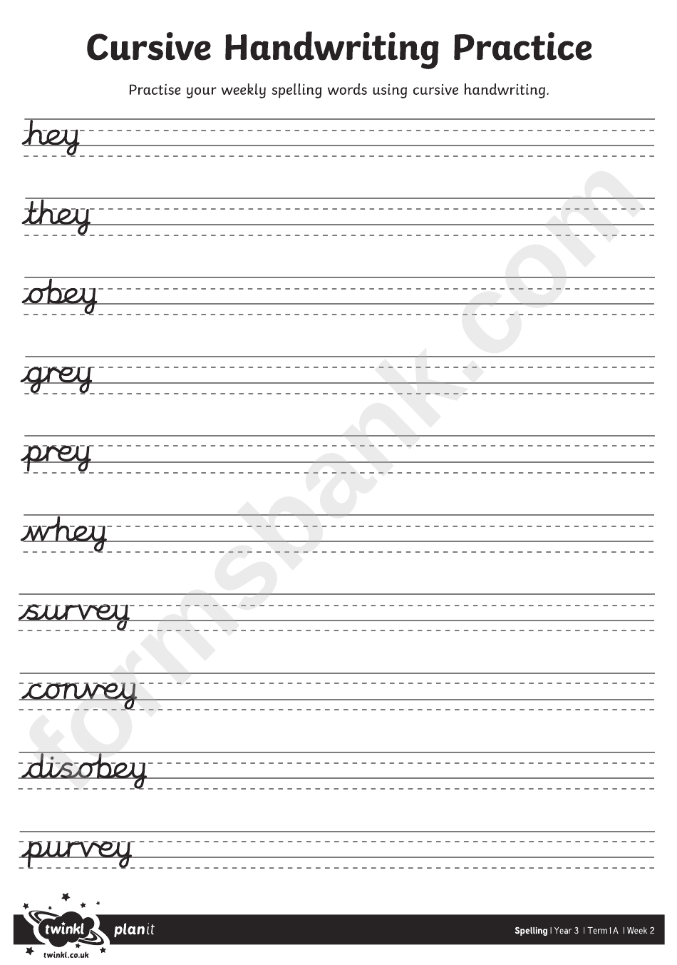 Hey/they/obey Cursive Practice Sheet - Year 3